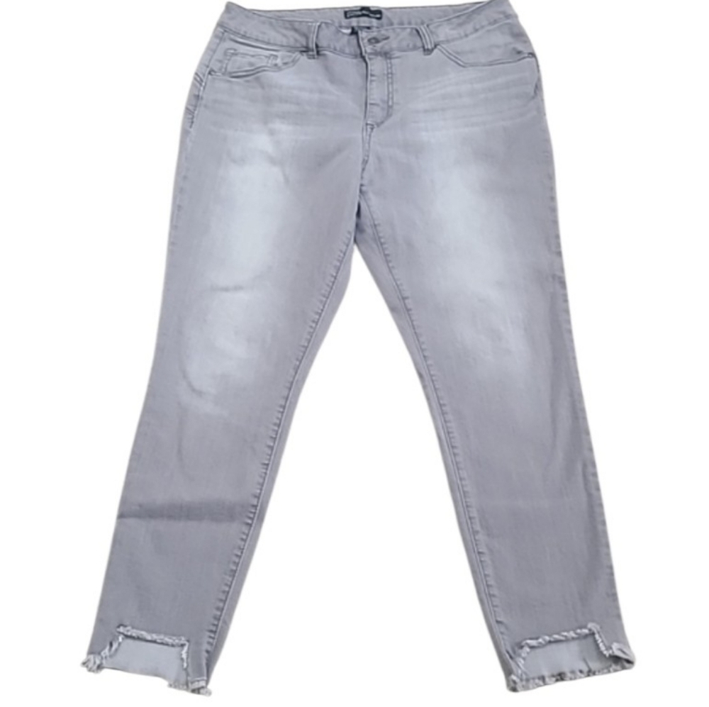 Miss Poured in Blue Gray Straight Leg Raw Hem Ankle Jeans